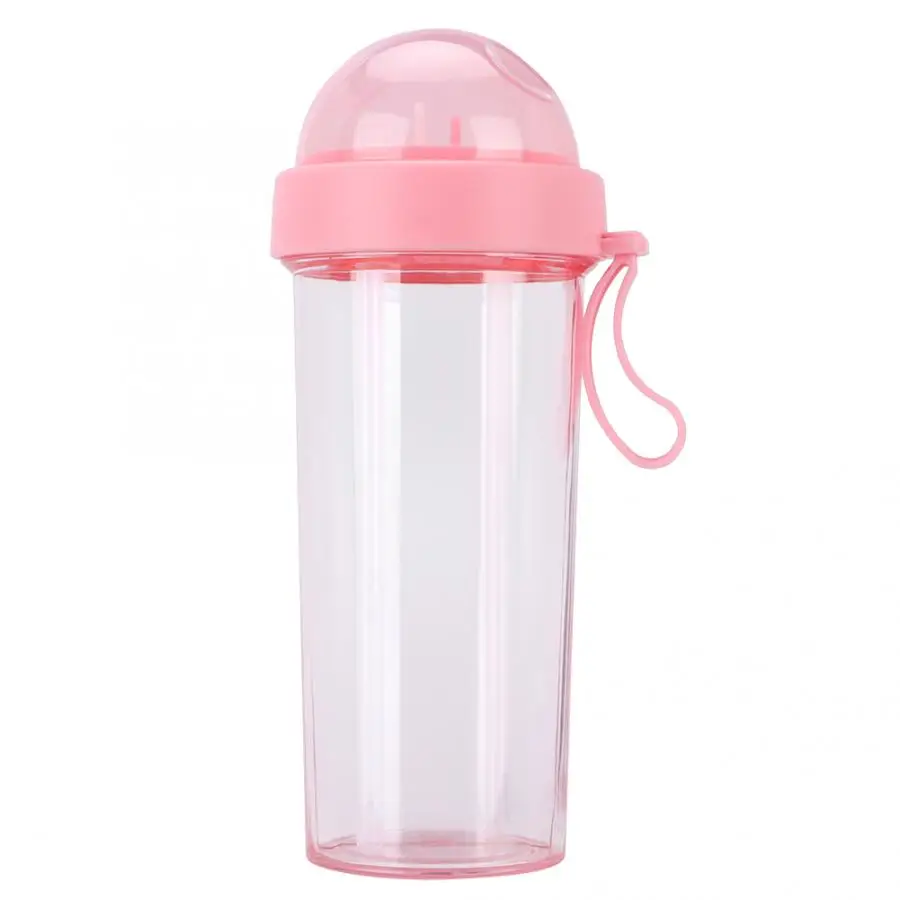 Pink 600ml 420/600 мл двойная соломинка бутылка для воды портативная для путешествий на открытом воздухе пластиковая Герметичная Бутылка для сока воды Спортивная бутылка для питья - Цвет: Pink 600ml
