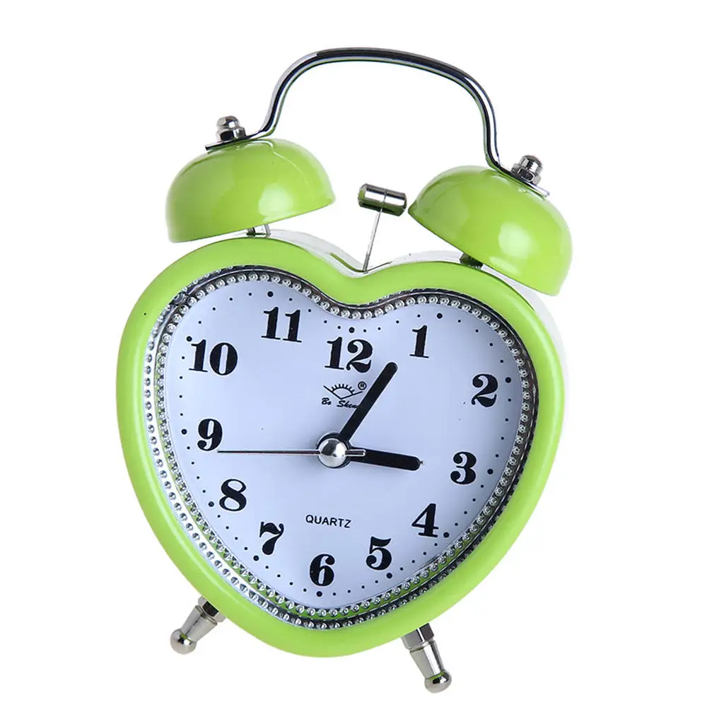 Heart Shaped 3-inch Twin Bell Alarm Clock With Night Light Battery Operated Loud 12 Hour Display | Дом и сад