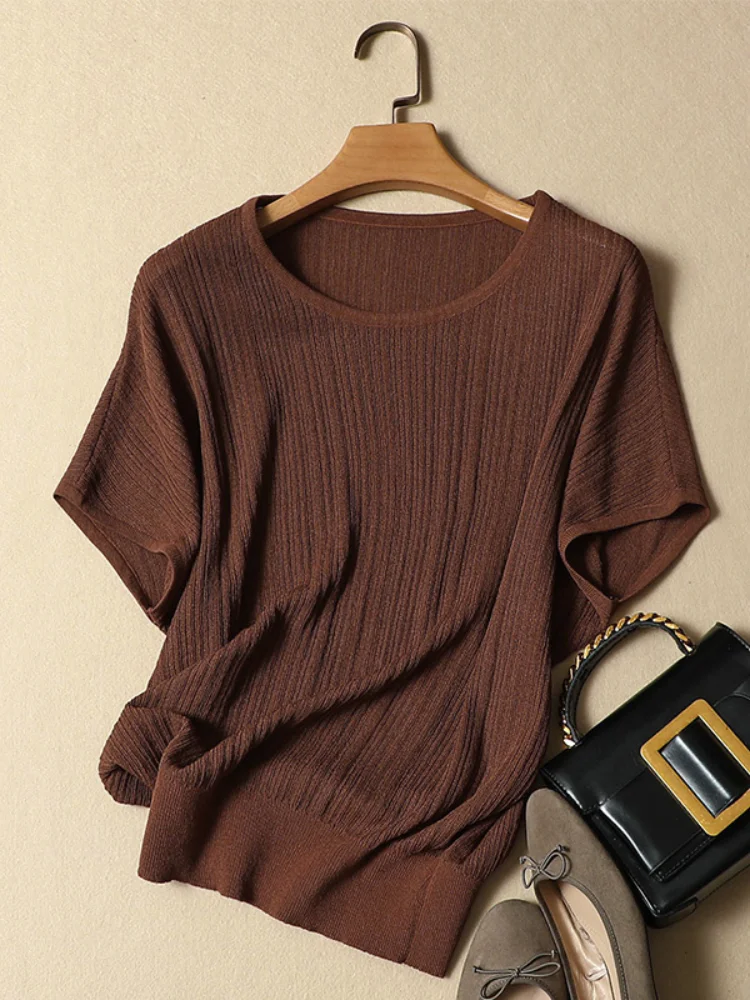 Лето 2021 новые женские футболки с рукавами летучая мышь коротким рукавом круглым