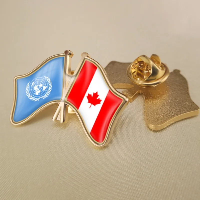 

United Nations and Canada Crossed Double Friendship Flags Brooch Badges Lapel Pins