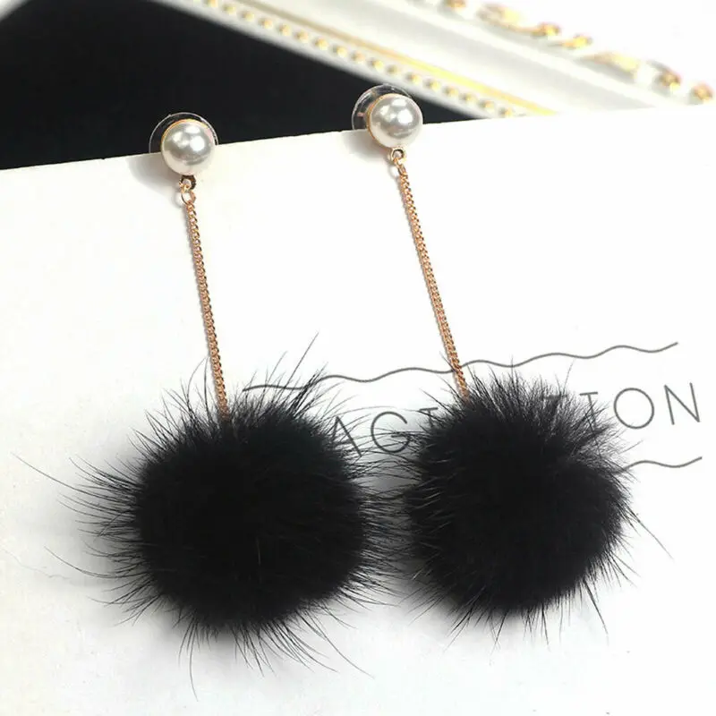 Женские серьги подвески с мягким меховым помпоном|Серьги-подвески| |