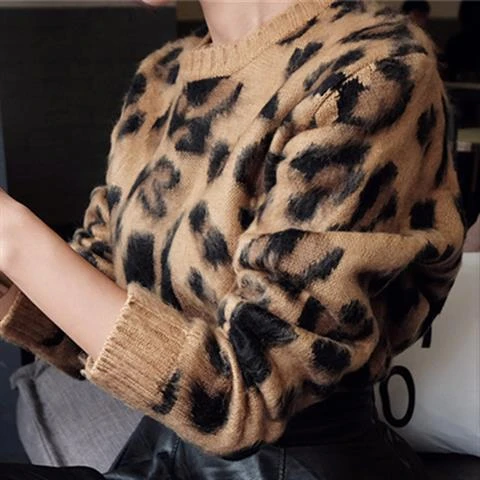 Кашемировый свитер с леопардовым принтом Женский пуловер мохер корейский