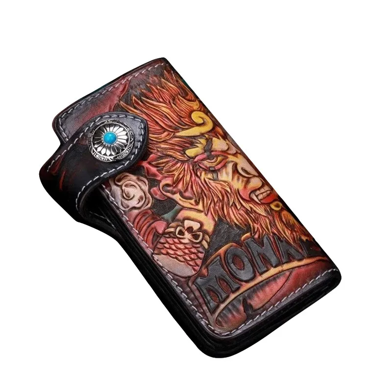 

High-end Authentic Cowskin Handmade Men Long Hasp Wallet Handcraft Unique Designer Genuine Leather Carved Male Large Card Purse