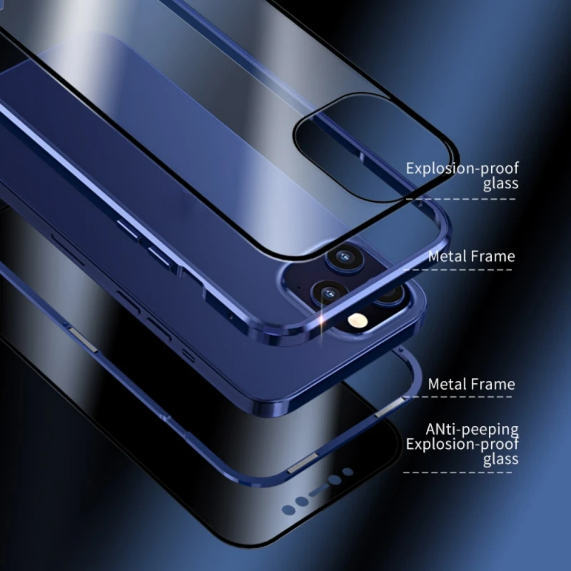 

Anti-Peeping Full Body Case Clear Tempered Glass Metal Bumper Protection Privacy Cover For Iphone 12/Max/12 Pro/12 Pro Max Hot