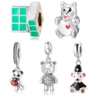 925 Стерлинговое Серебро, игра мозга, радуга, волшебный пазл, медведь, кулон, бусины, изготовление ювелирных изделий, подходит для оригинальных шармов, браслет