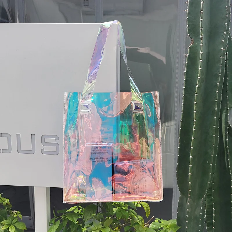

Bolso de PVC personalizado con láser, bolsa pequeña y grande para actividades, regalos, Color deslumbrante, gama media, paquete
