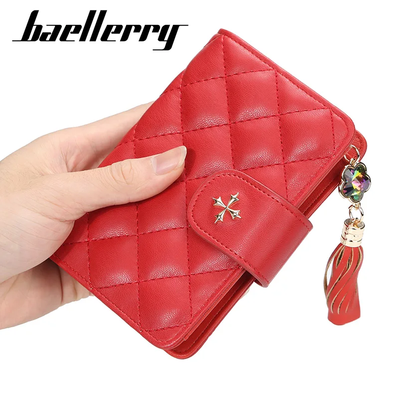 

Brand Women tassel short Zipper Coin Purses Plaid Wallets PU Leather Folding Wallets Clutch Female Money Bag Credit Card Holder