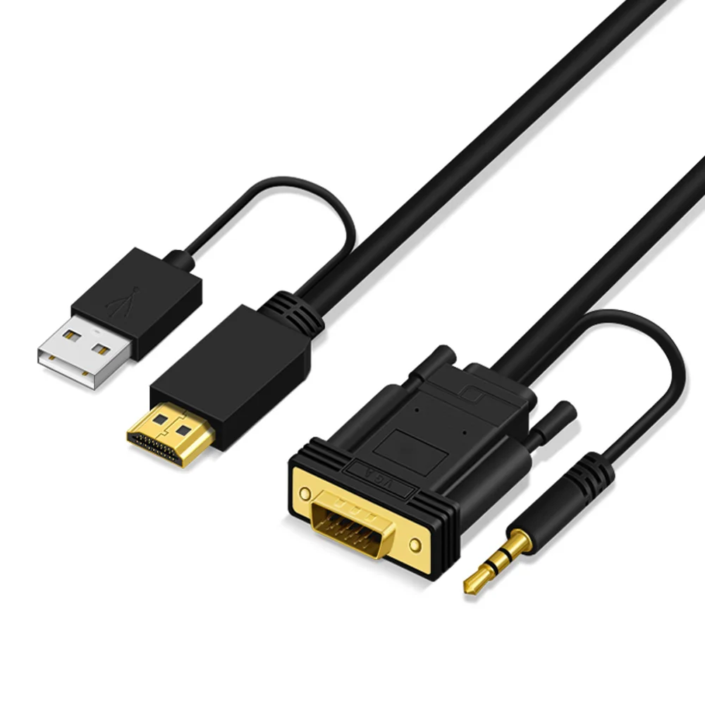 MOWU hdmi-vga кабель 1080P конвертер высокого разрешения адаптер папа-папа HDMI2VGA с аудио питание 1,5 м 2 м 3 м 5 м