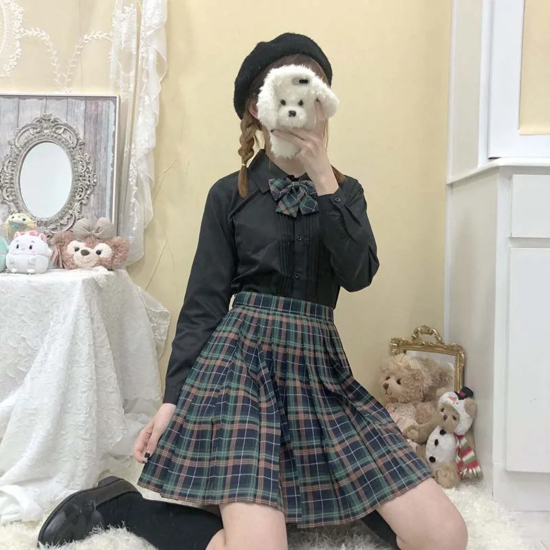 Женская плиссированная юбка [Зеленый Золотой Павлин] клетчатая с высокой талией