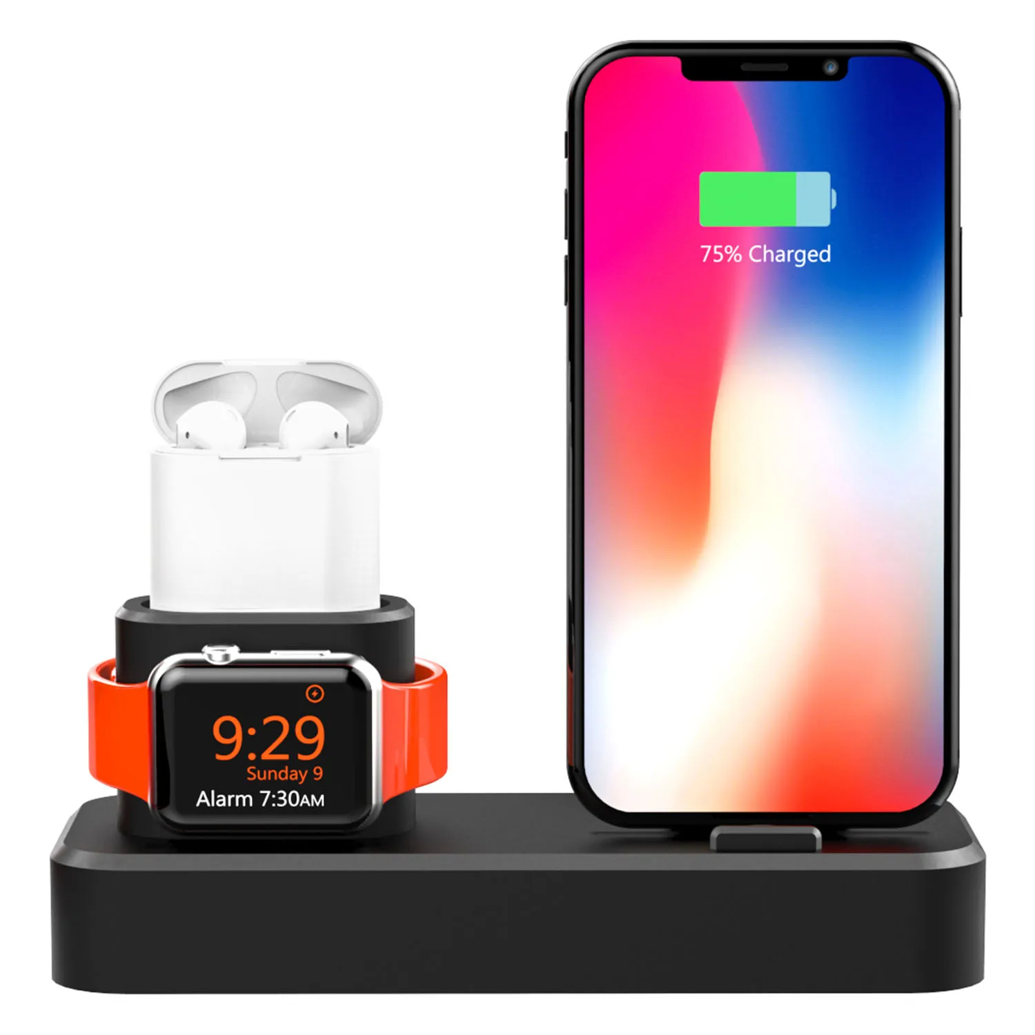 Besegad 3 in 1 Silicone Gel Charging Holder Dock Station Charger Stand cargador for Apple Watch iWatch AirPods iPhone X Xs Max
