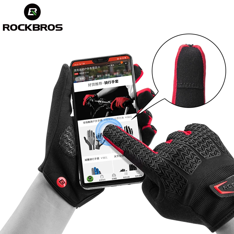 ROCKBROS ветрозащитные велосипедные перчатки с сенсорным экраном для езды на горном велосипеде велосипедные перчатки Тепловые Теплые мотоциклетные зимние осенние велосипедные перчатки