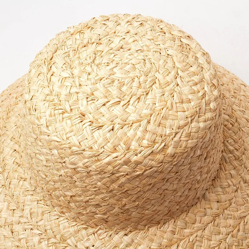 

Children Summer Straw Hat Kids RAFFIA Hand Crochet Wide Brim Girls Spring Beach French Style Floppy Sun Hat