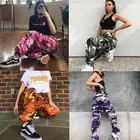 Женские брюки-карго в стиле хип-хоп, Длинные камуфляжные Капри с высокой талией в стиле милитари, уличная одежда для девочек