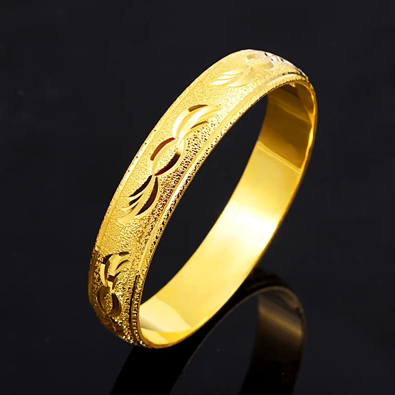 

Factory Price Gold-plated For Women's Sand Gold Fine Bracelet Wedding Buckle Frosted Wide Thickened Brass Jewelry Wholesale