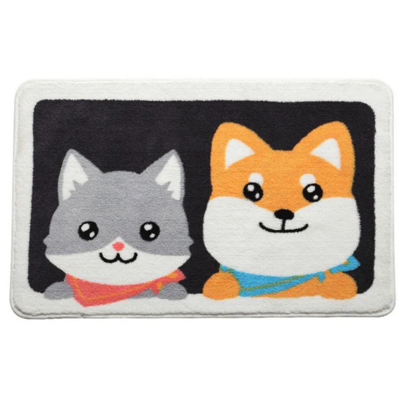 

Flannel Welcome Floor Mats Animal Cute Oil Pet Dog Printed Bathroom Kitchen Carpet House Doormats For Living Room Anti-slip Rug