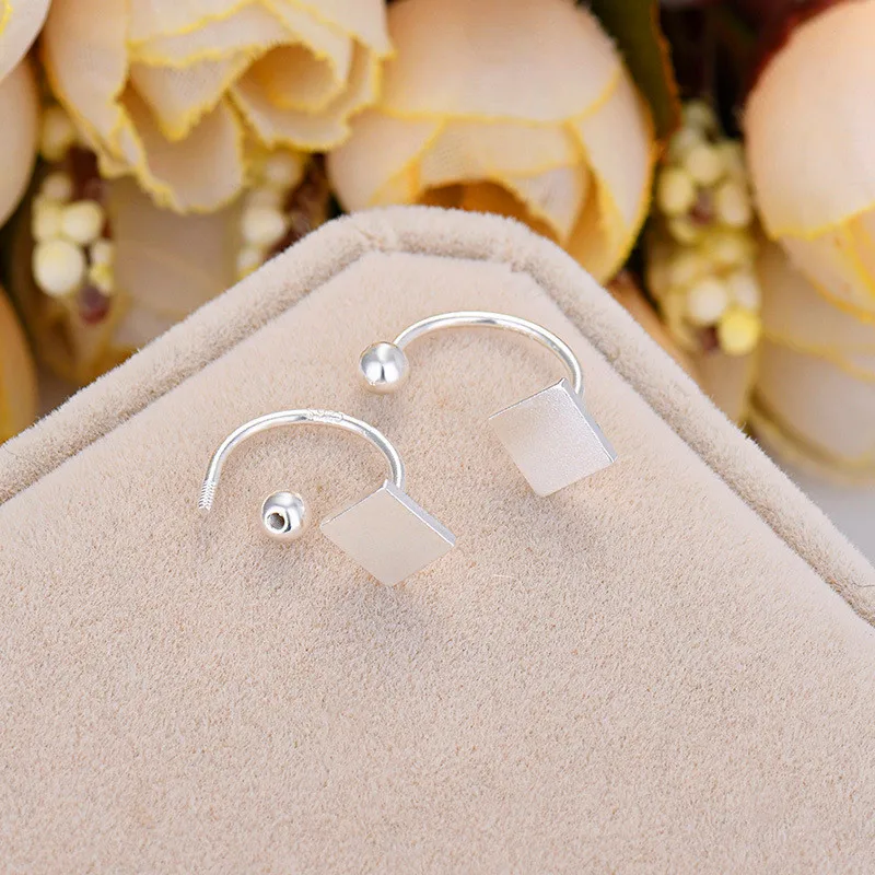 

Minimalist Female Geometric Stud Earrings Classic 925 Sterling Silver Earrings For Women Charm Square Small Wedding Earrings