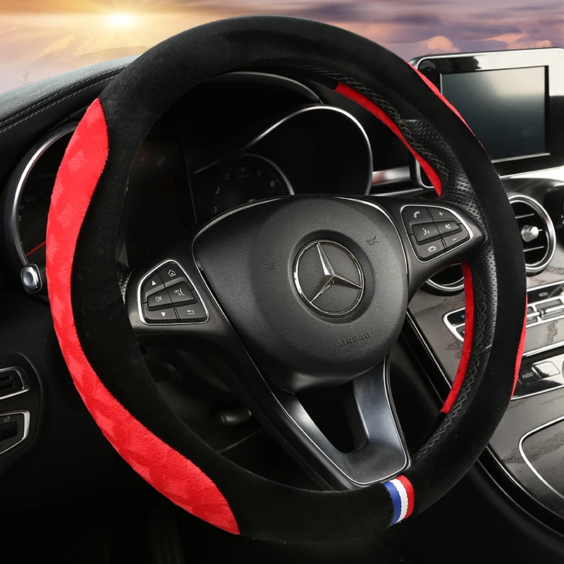 

Universal Carr plush Steering-Wheel Covers Anti-slip Skidproof Durable 37-38CM/15" Dynamic Fibre Handmade Steering Wheel Cover