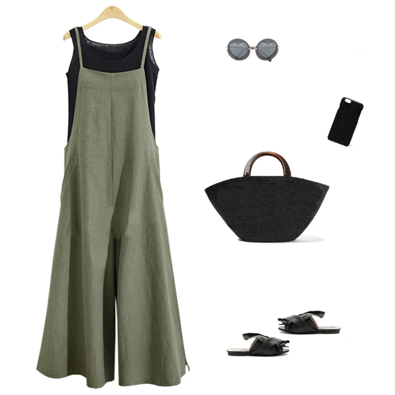 Комбинезон Meihuida Женский Повседневный льняные хлопковые свободные однотонные