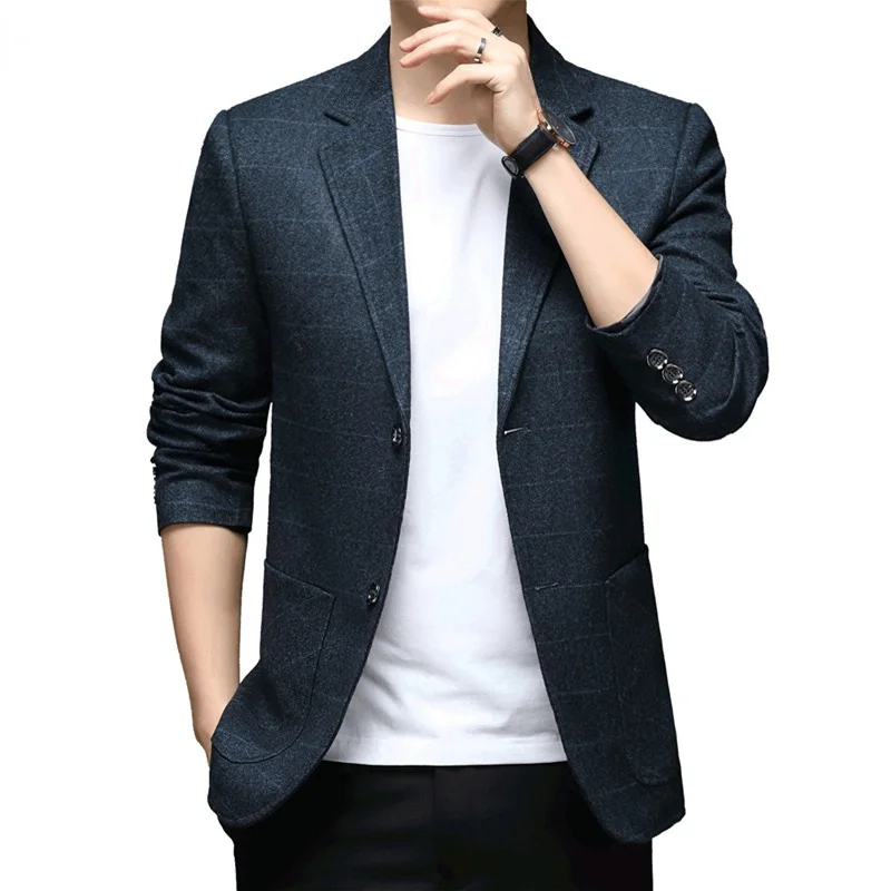 

Men Business Casual Blazers Coat 2021 New Men High Quality Fashion Wild Blazer Suit Slim Fit Plaid Blazer Jacket Male