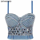 SXTHAENOO стразы, Джинсовый корсет с блестками, женский укороченный топ, сексуальный женский бюстгальтер для вечерние НКИ, укороченный топ, свадебный жилет, Женский Топ