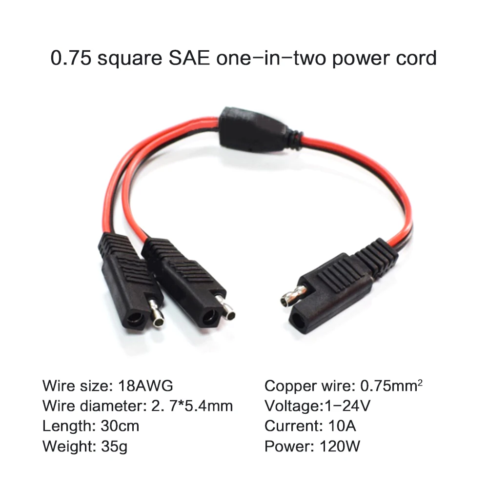 

18AWG 0.75 Square 30CM SAE 1 to 2 2 Pin Quick Connect Disconnect Plug Extension Cable Popular