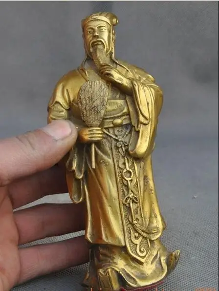 

6" chinese folk brass copper politician Strategist Zhuge Liang KongMing statue