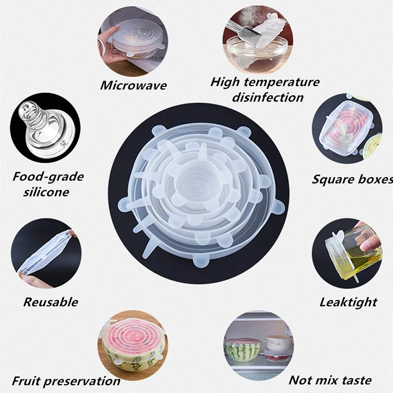 

[6/12pcs] Silicone Stretch Lids Flexible Reusable Lids Food Covers Bow Lids Caps Wrap Seal Fresh Keeping Cookware Accessories