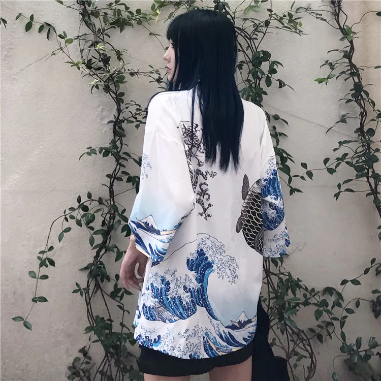 Летнее пляжное кимоно 2020 шифоновое в стиле Харадзюку кардиган верхняя одежда