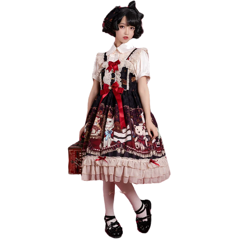 

Crowned Bear ~ Sweet Printed Lolita JSK Dress High Waisted Dress by OCELOT