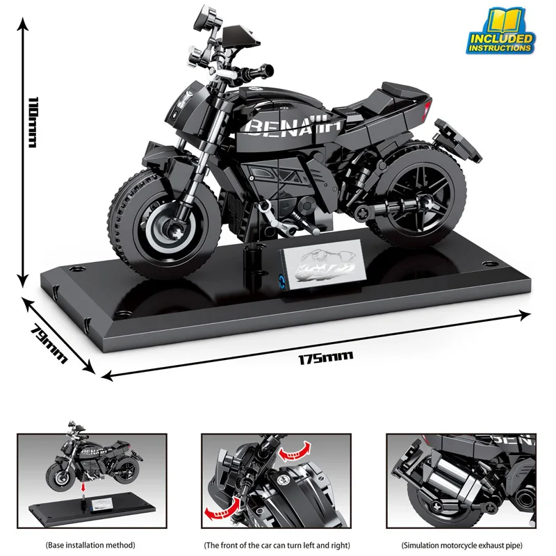 

Technical motor vehicle building block Benellis motorcycle 502C model steam assembly bricks educational toy collection for gifts