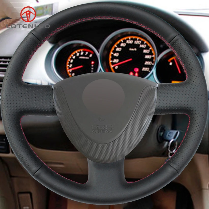 LQTENLEO черный искусственная кожа сшитый вручную чехол рулевого колеса автомобиля