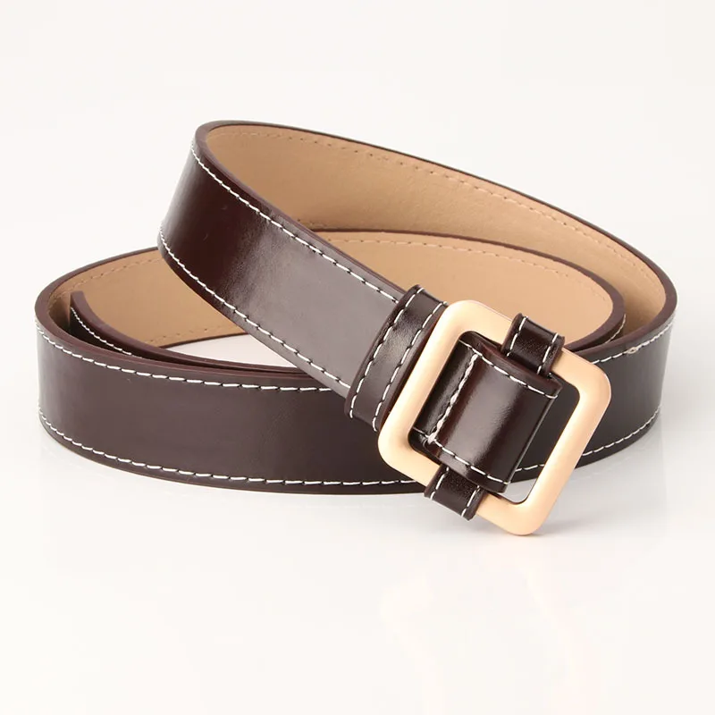 

MY4 Women's belt no hole square buckle imitation leather simple girl skirt pants decoration with European fashion style