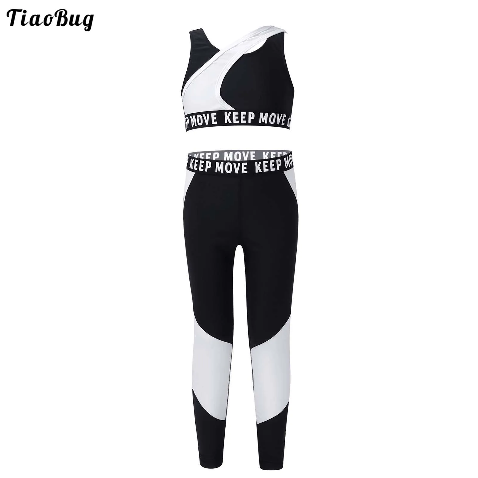 

TiaoBug 2 предмета, детское платье для девочек летний спортивный костюм Асимметричные погоны Slant на бретельках с принтом в виде букв для укороченный топ эластичные штаны, комплект