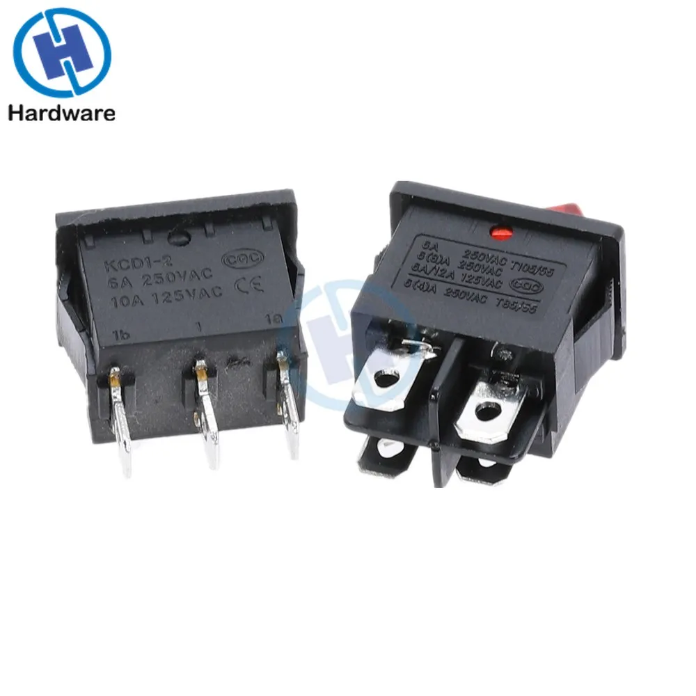 KCD1 3PIin 4Pin Лодка Автомобильный кулисный переключатель 6A/10A 250 V/125 V AC вкл.-ВЫКЛ.-ВКЛ. 250VAC 6A 125VAC 10A со светодиодным светильник 220V