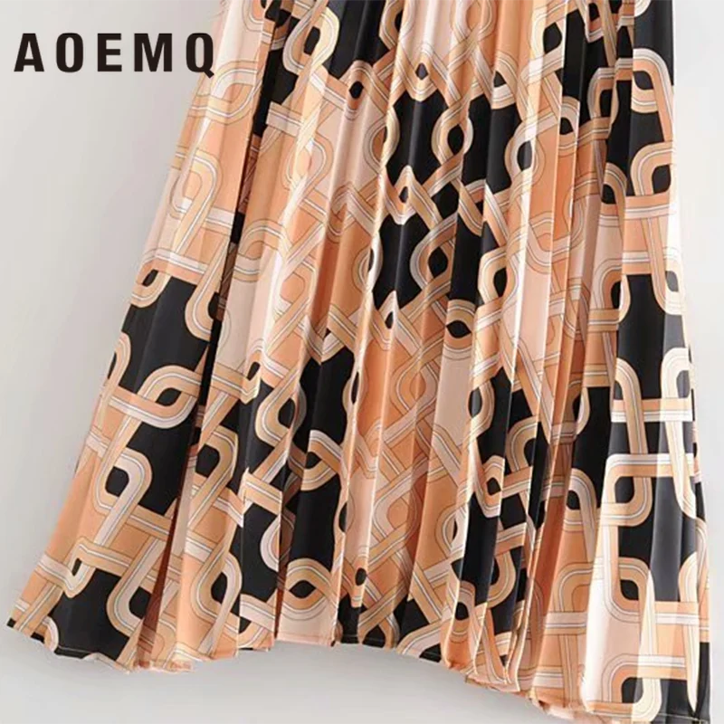 AOEMQ Skirts Women Chiffon Floral Style Beach Skirt Female With Folds High Waist Elasticity Streetwear | Женская одежда