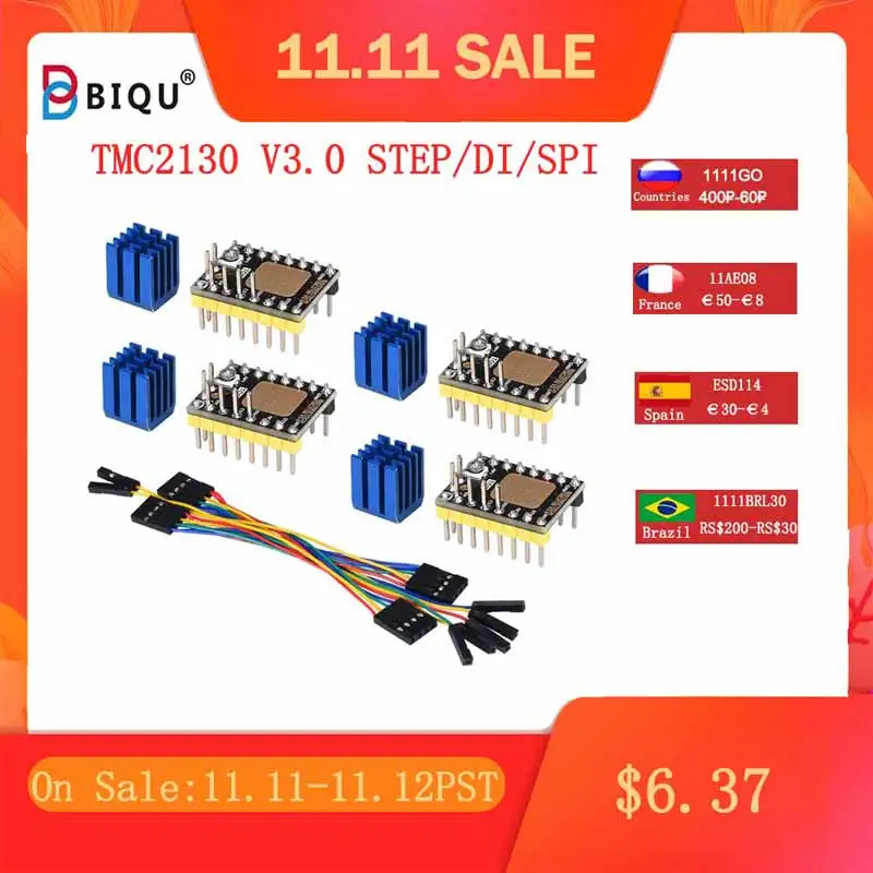 

BIQU BIGTREETECH TMC2130 V3.0 SPI Stepper Motor Driver VS TMC2208 TMC2100 Driver For SKR V1.3/V1.1 3D printer controller board
