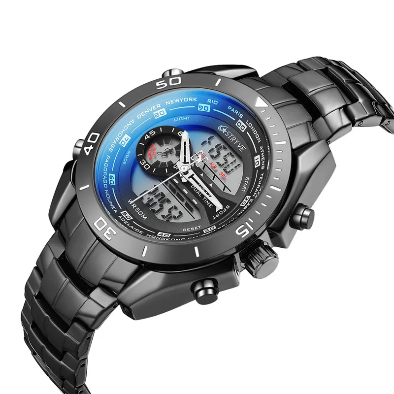 Relogio Digital Stryve полностью из нержавеющей стали, спортивные часы, цифровые мужские наручные часы, водонепроницаемые мужские Аналоговые часы, военный качественный браслет - Цвет: B