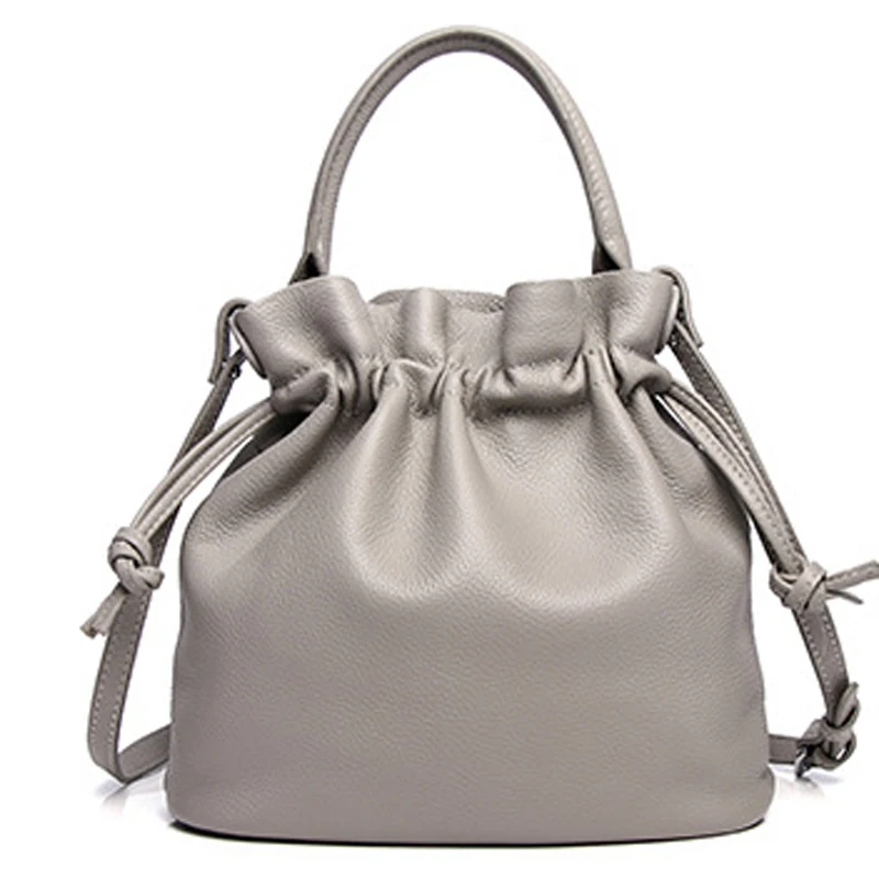 

Leather Drawstring Bucket Bag 2021 New First Layer Cowhide Classic Folding Handbag Fashion One-shoulder Messenger Handbag