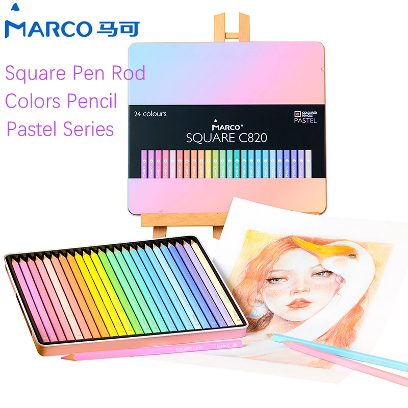 

Marco Pastel Square Colored Pencils C800 C810 C820 Macarons Tin Box 12/24/48 Colors Set Professional Art Supplies