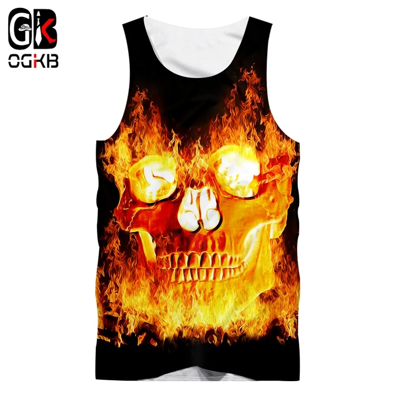 

OGKB 2020 3D Tank Tops Men 's Cool Sleeveless Shirts 3D Flame Skull Print Design Summer Fashion Casual Tops Vest Plus Size 5XL