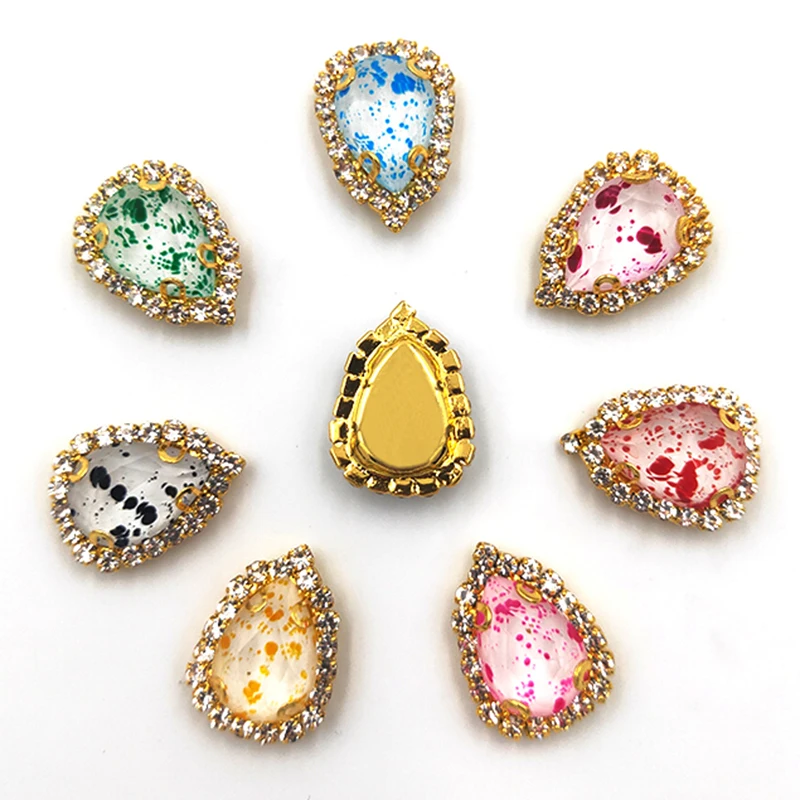 

Multicolor Eggshell Drop Crystal Buckle Gold Bottom Flatback Sew On Crystal Button For Nail Art Decorations/DIY Jewelry/Clothes