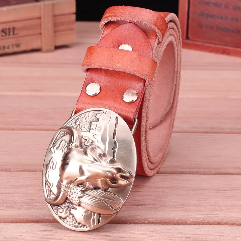camel brass buffalo Ремни из натуральной кожи с большой пряжкой для мужчин, мужские ремни класса люкс, натуральная кожа, Верблюжий коричневый, панк, Воловья кожа, китайский стиль, высокое качество - Цвет: camel brass buffalo