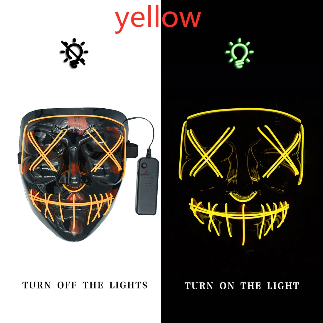 yellow Светодиодная маска на Хэллоуин; неоновые маски; Вечерние Маски; страшные маски; Косплей; parti; тушь для ресниц; маска для лица; Карнавальная маска; Маска для чистки - Цвет: yellow