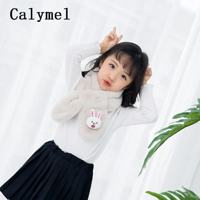 Calymel Детский Теплый зимний шарф милый объемный мультяшный медведь воротник из искусственного меха кролика