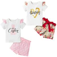 kids girl valentines day clothing set rabbit t shirt with heart printed short pants bowknot waistband for 18m 6t years old