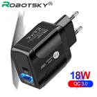 Адаптер зарядного устройства Robotsky USB Type C стандарта СШАЕСВеликобритании, 18 Вт, быстрая зарядка QC3.0 PD, зарядное устройство с вилкой для Samsung, Xiaomi, Huawei