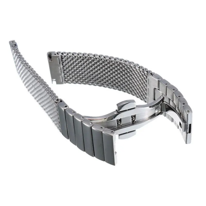 

lSilver Stainless Steel Solid Watch Strap Fashion Casua Replacement Watchband Wristband For Men Women18/20mm