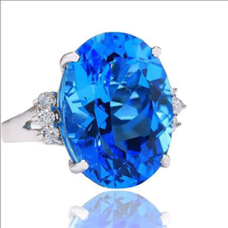 

Exquisite Classical Simple Silver Color Oval Blue Crystal Ring For Women Engagement Wedding Party Gifts Jewelry