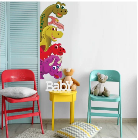 Забавный динозавр за дверью Декор стены наклейки детская комната спальня