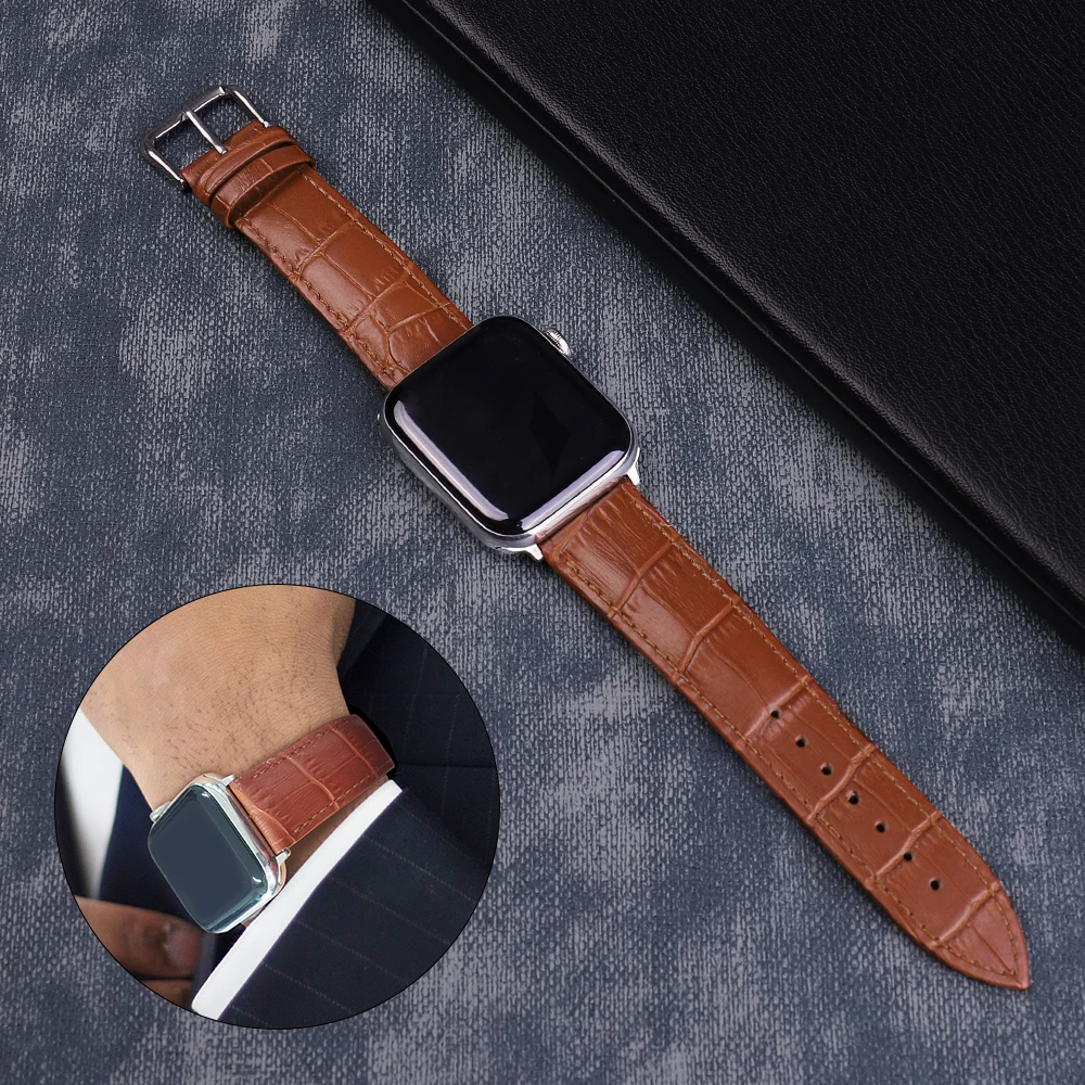 Коричневый кожаный ремешок для Apple Watch 6 5 4 3 2 iwatch 38 мм 40 42 44 мужской браслет Смарт
